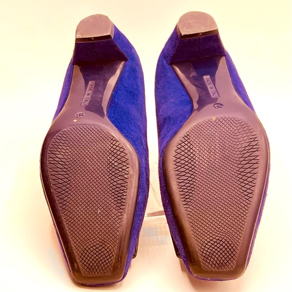 New Luxury Italian Brown Couture Blue 1” Heel Suede W/Buckle Size 36.5, US 6 - Picture 5 of 6